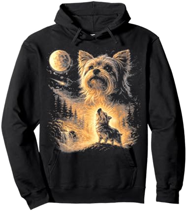 Yorkie Howling to the Moon Vintage Hoodie - Hoodie | Black