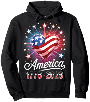 Flag Heart 1776 2026 July 4th 250th Birthday Hoodie - Hoodie | Black