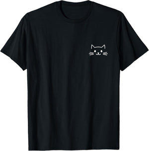 Small Cat Face Cat Lover Funny Cat Minimalist Subtle Cat T-Shirt - T-Shirt | Black