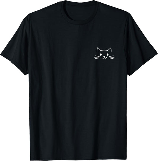 Small Cat Face Cat Lover Funny Cat Minimalist Subtle Cat T-Shirt - T-Shirt | Black
