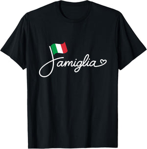 Italy Famiglia - Italian Flag Family Heritage Word Art T-Shirt - T-Shirt | Black