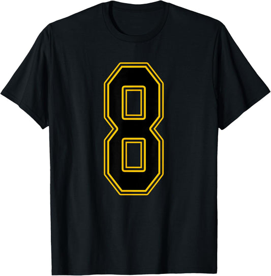 Black and Gold Number 8 Jersey Player Uniform #8 T-Shirt - T-Shirt | Black