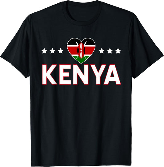 Kenya Flag Heart Vintage Kenya Country T-Shirt - T-Shirt | Black