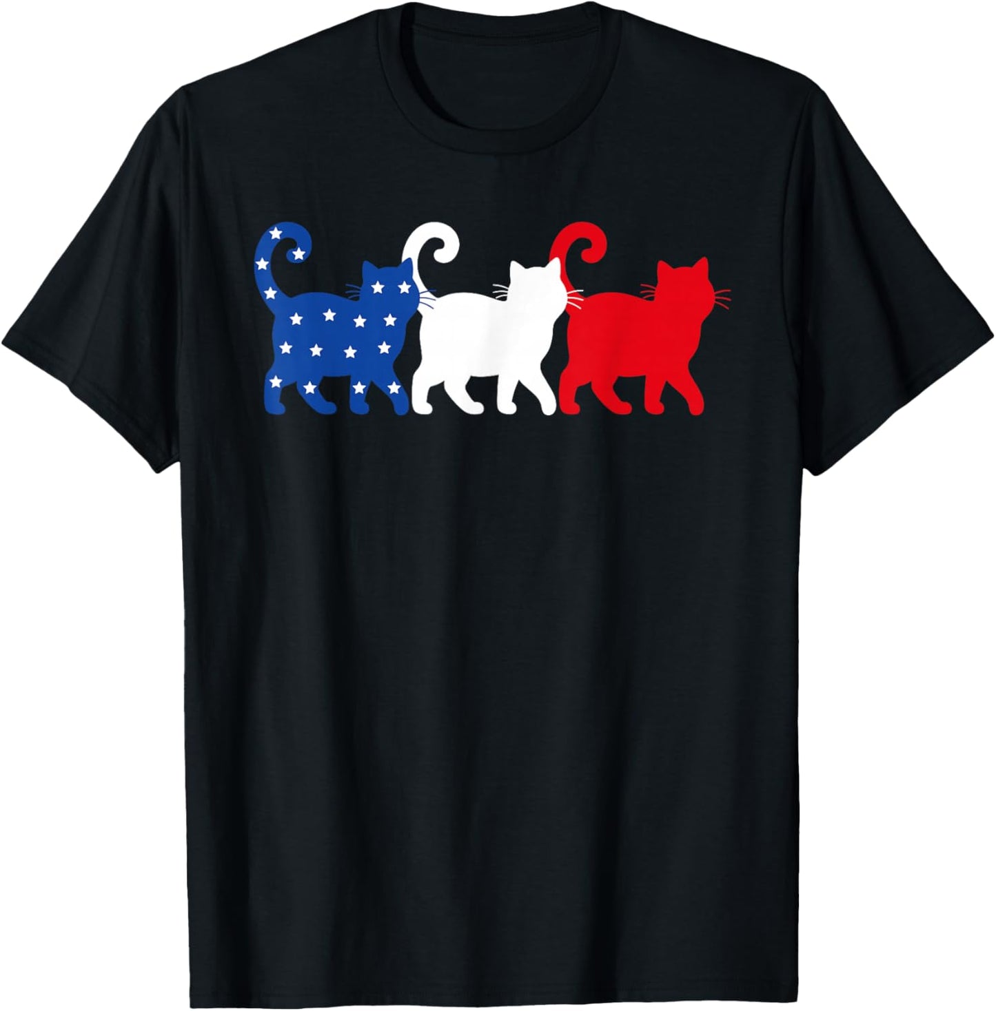 USA Flag Cats 4th of July Men Women Kids Funny Patriotic T-Shirt - T-Shirt | Black