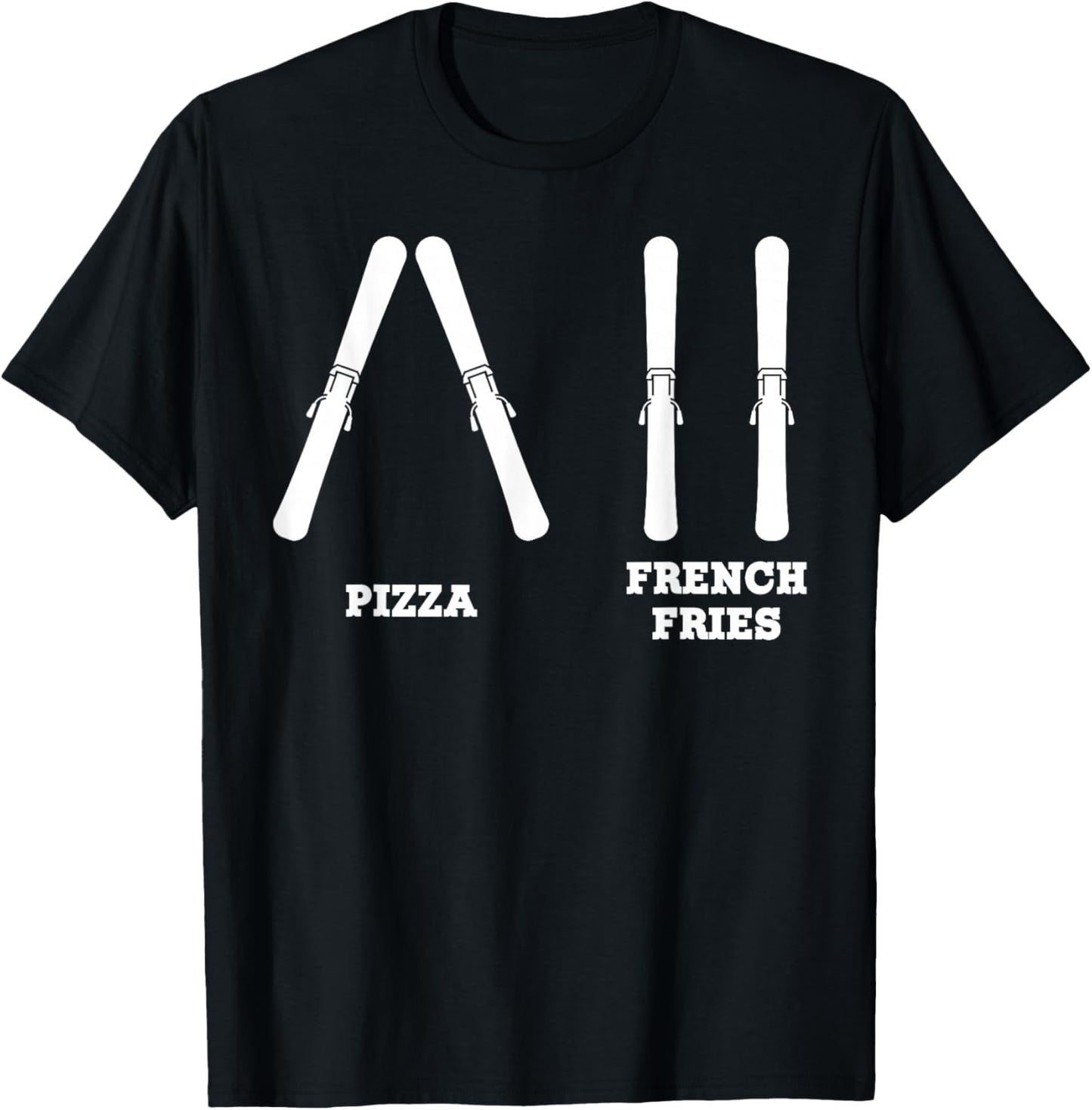 Skiing Pizza French Fries Funny Beginner Snow Winter Sports T-Shirt - T-Shirt | Black