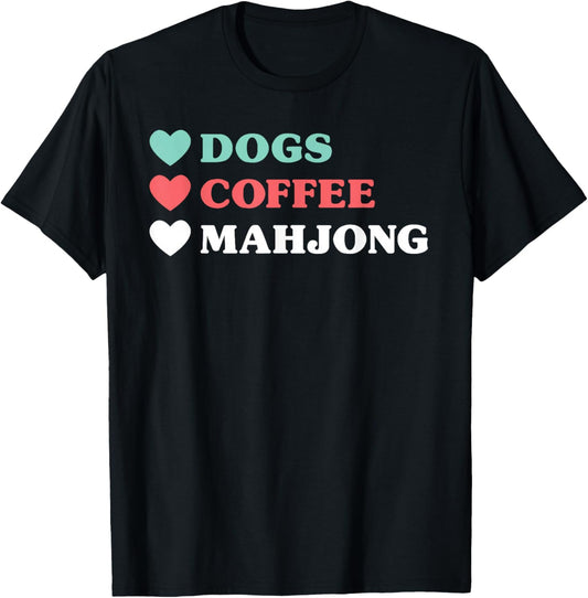 Dogs Coffee Mahjong and Girls T-Shirt - T-Shirt | Black