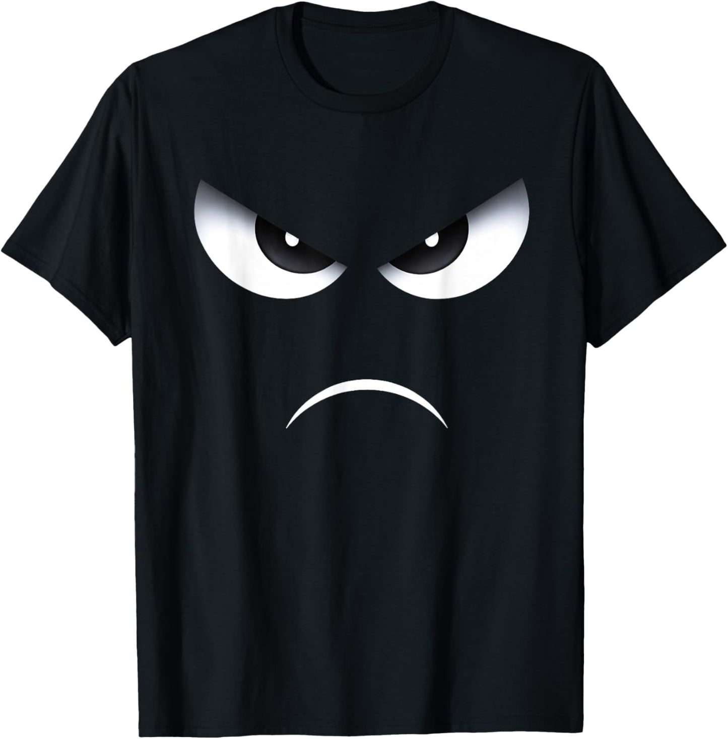 Angry Eyes and Frown Face Minimal Graphic T-Shirt - T-Shirt | Black