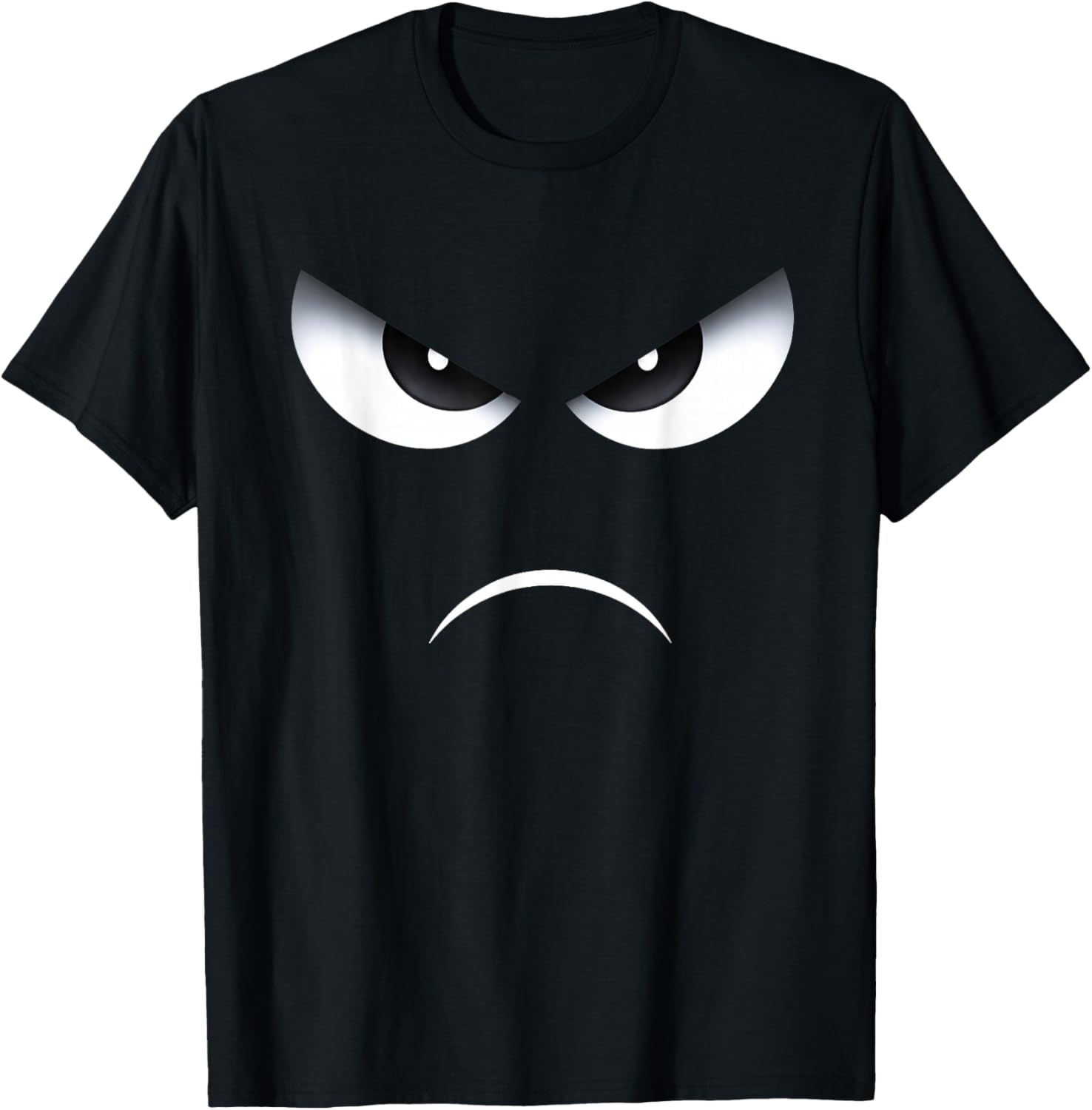 Angry Eyes and Frown Face Minimal Graphic T-Shirt - T-Shirt | Black