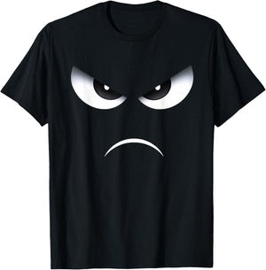 Angry Eyes and Frown Face Minimal Graphic T-Shirt - T-Shirt | Black