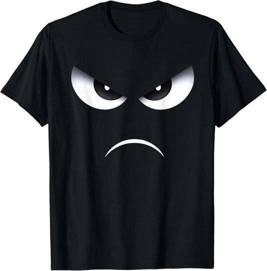 Angry Eyes and Frown Face Minimal Graphic T-Shirt - T-Shirt | Black