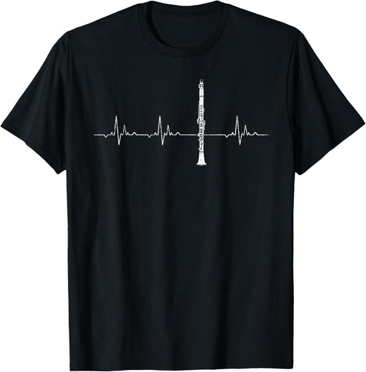 Clarinet Heartbeat Funny Musician T-Shirt - T-Shirt | Black