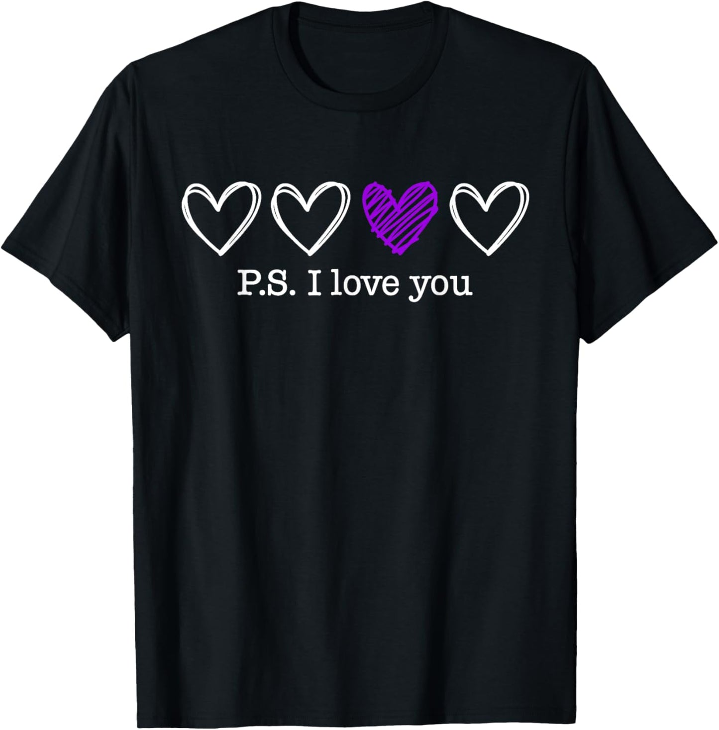 PS I Love You Day Valentine's Day Purple Heart Women Men Kid T-Shirt - T-Shirt | Black
