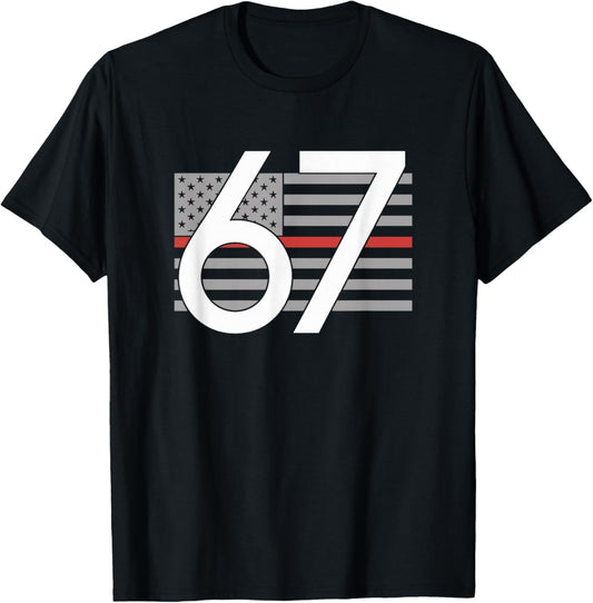 67 Number Patriotic 6 7 Meme Six Seven Fireman Firefighter T-Shirt - T-Shirt | Black