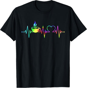 Funny Heartbeat Coffee Lovers Coffee Cup Frequency Women T-Shirt - T-Shirt | Black
