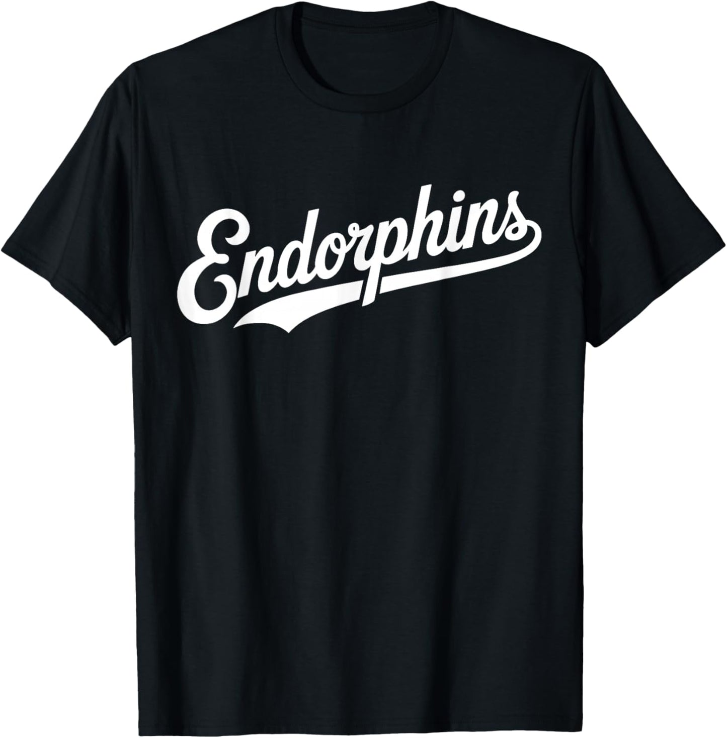 The Word Endorphins | Swoosh Script Retro Baseball Aesthetic T-Shirt - T-Shirt | Black