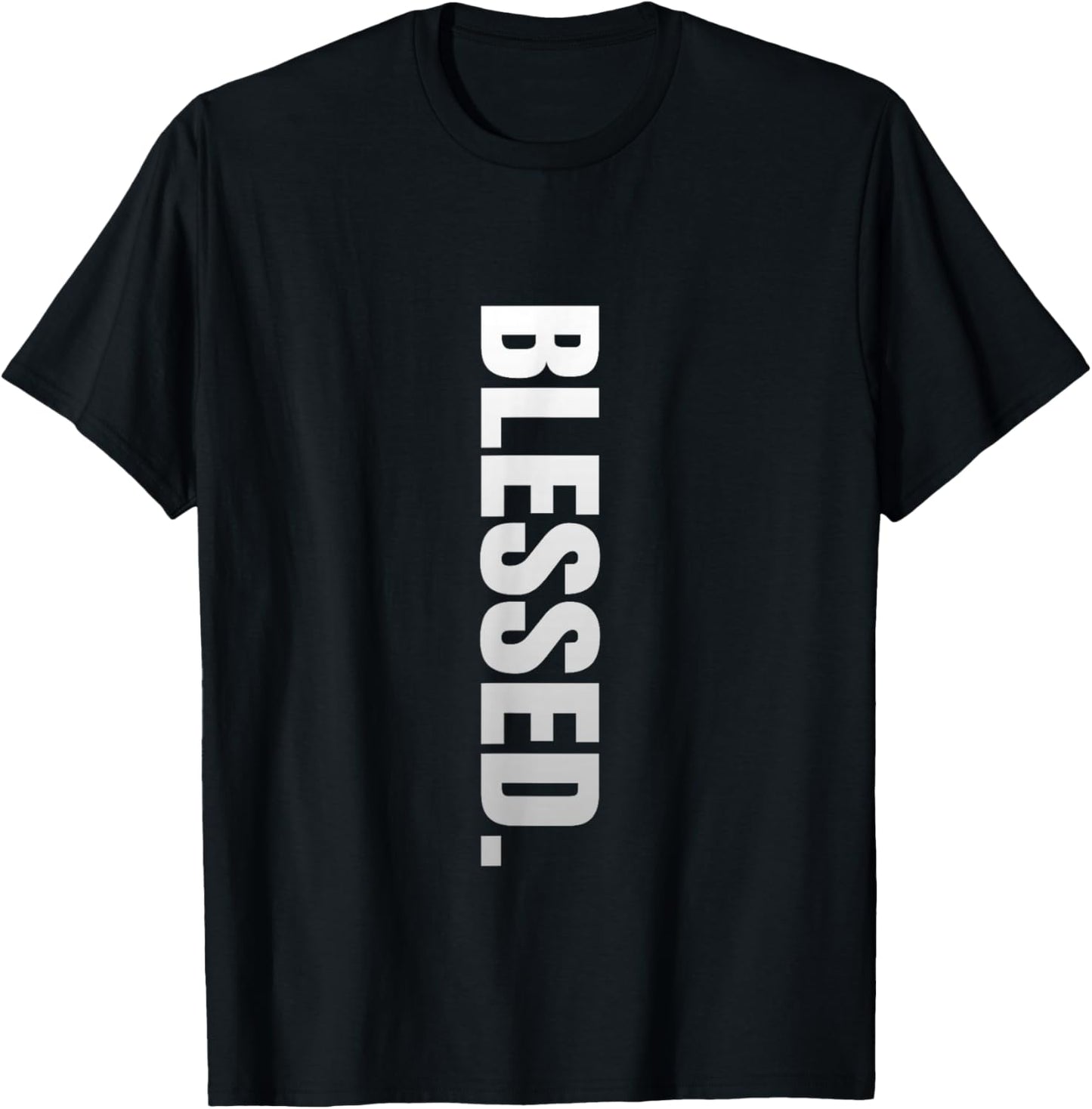 Grey Blessed Vertical Monochrome Color Graphic T-Shirt - T-Shirt | Black