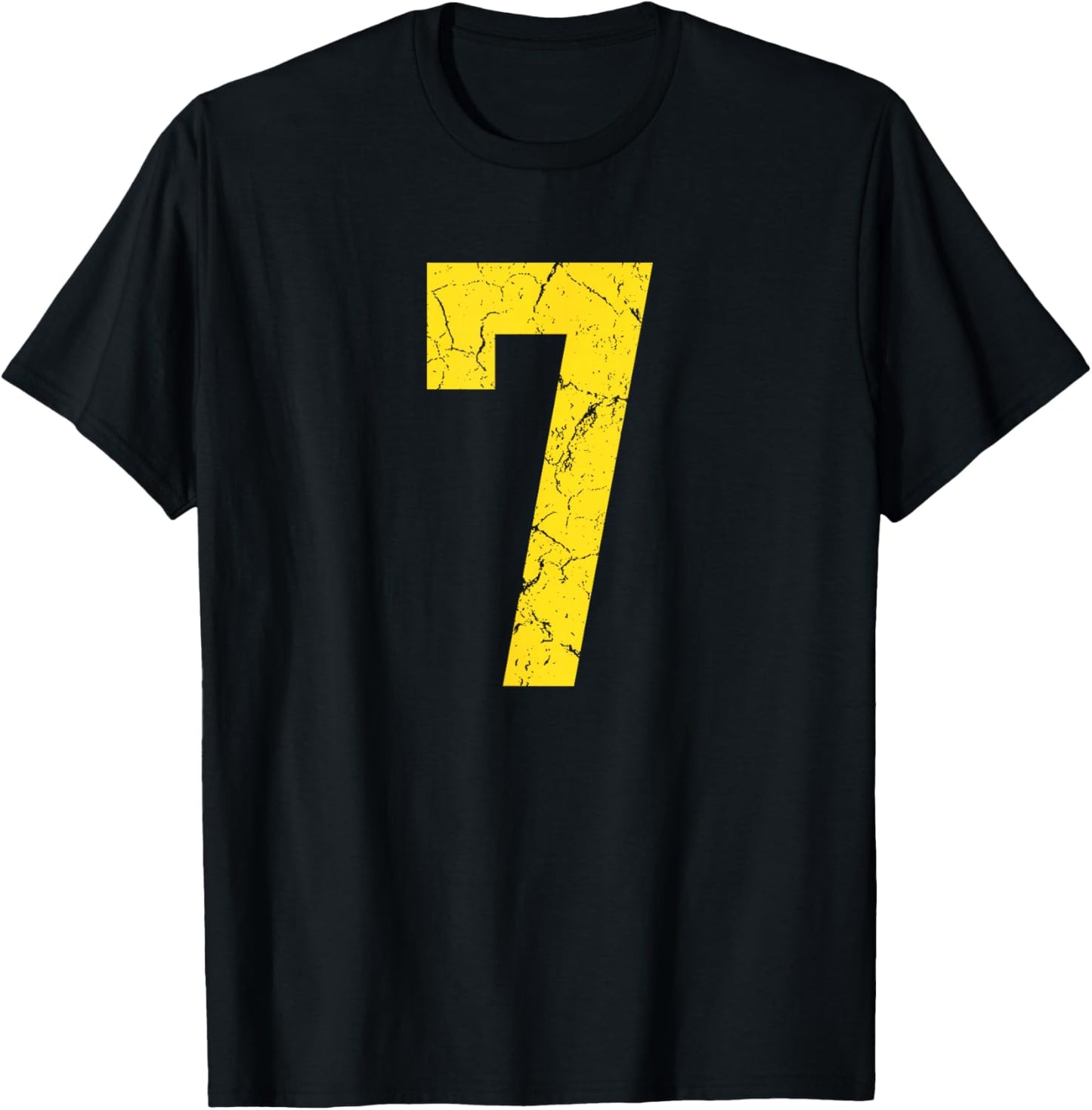 Distressed Bright Gold Number 7 Jersey Player Uniform #7 T-Shirt - T-Shirt | Black