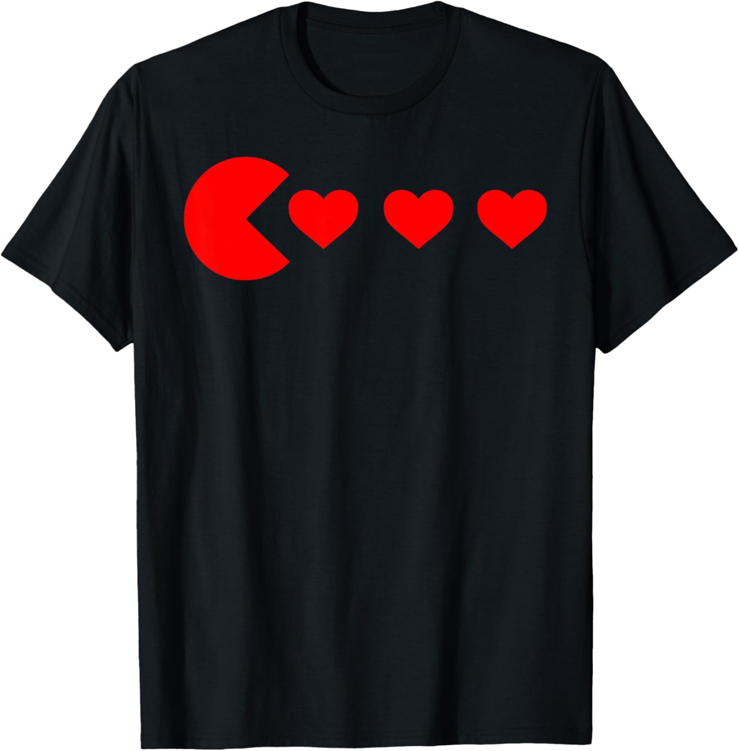 Valentines Day Retro Game Eating Red Hearts Gaming Matching T-Shirt - T-Shirt | Black