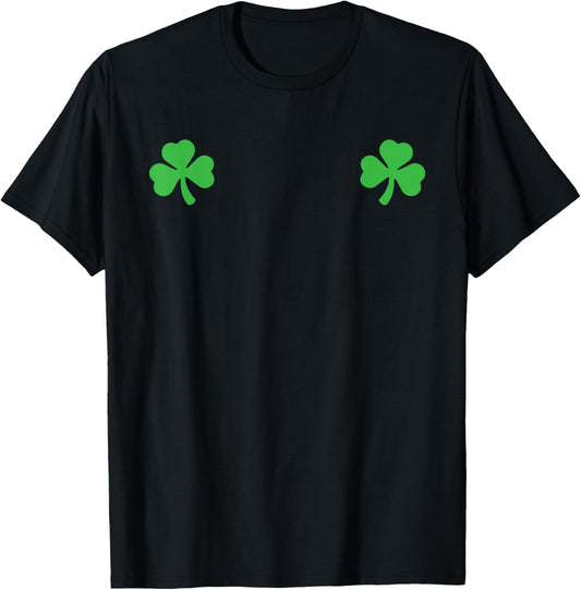 Shamrock Boobs Leaf Clover Saint Patrick's Paddys Day T-Shirt - T-Shirt | Black
