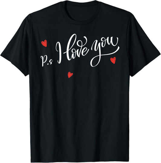 PS I Love You Day Valentine's Day Purple Heart Kid Men Women T-Shirt - T-Shirt | Black