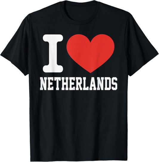 I Love Netherlands Heart Souvenir Lovers Pride Travel T-Shirt - T-Shirt | Black