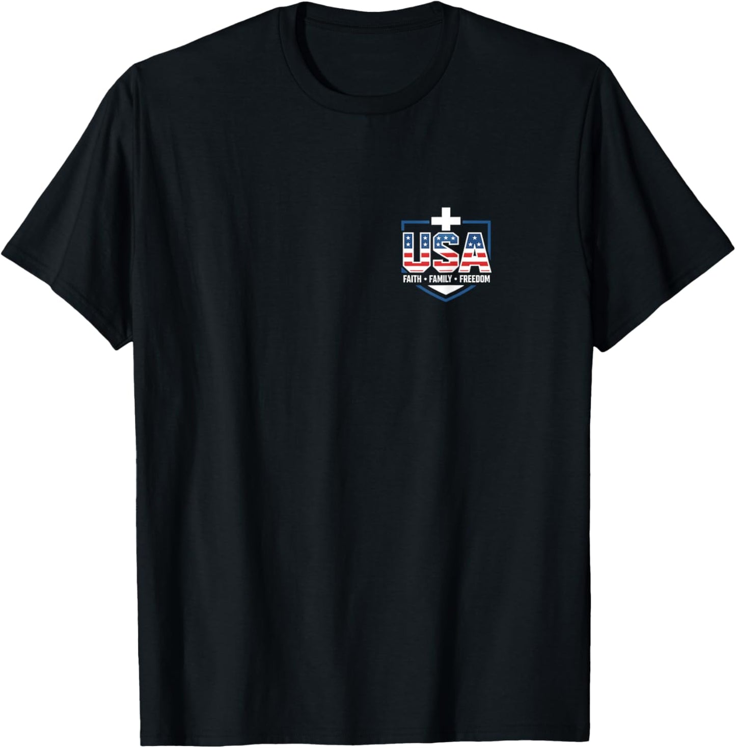Faith Family Freedom USA Eagle Patriotic Christian Cross T-Shirt - T-Shirt | Black