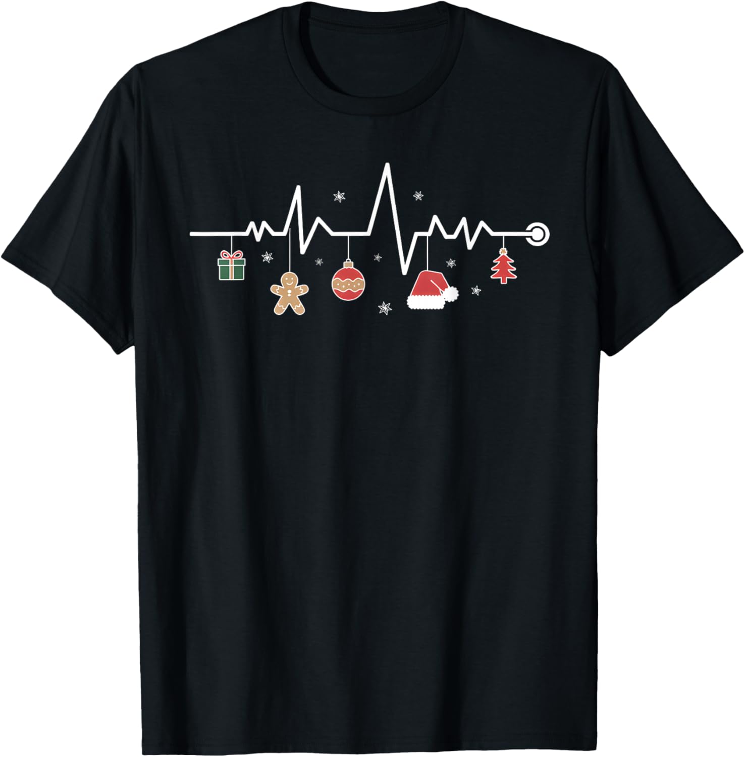 Christmas Tree Heartbeat Funny Nurse T-Shirt - T-Shirt | Black
