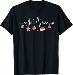 Christmas Tree Heartbeat Funny Nurse T-Shirt - T-Shirt | Black
