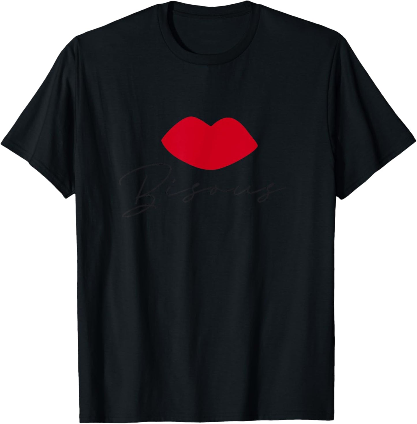 Bisous Lips – French Chic Casual Graphic T-Shirt - T-Shirt | Black