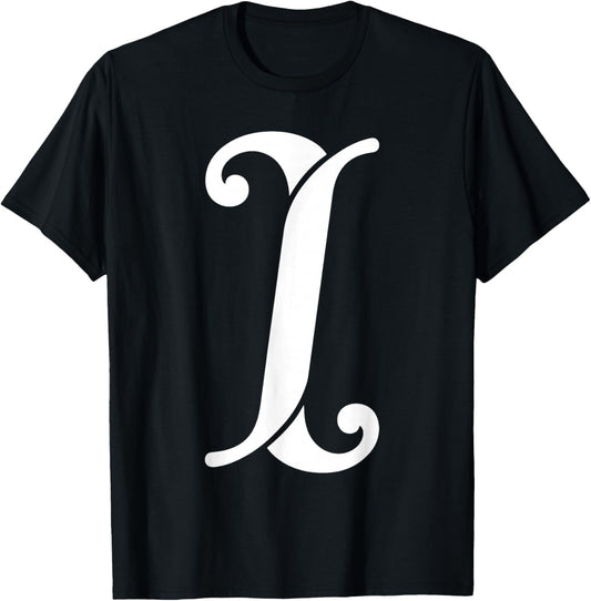 Fancy Italic Initial White Simple Letter I Alphabet Monogram T-Shirt - T-Shirt | Black