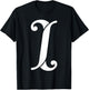 Fancy Italic Initial White Simple Letter I Alphabet Monogram T-Shirt - T-Shirt | Black