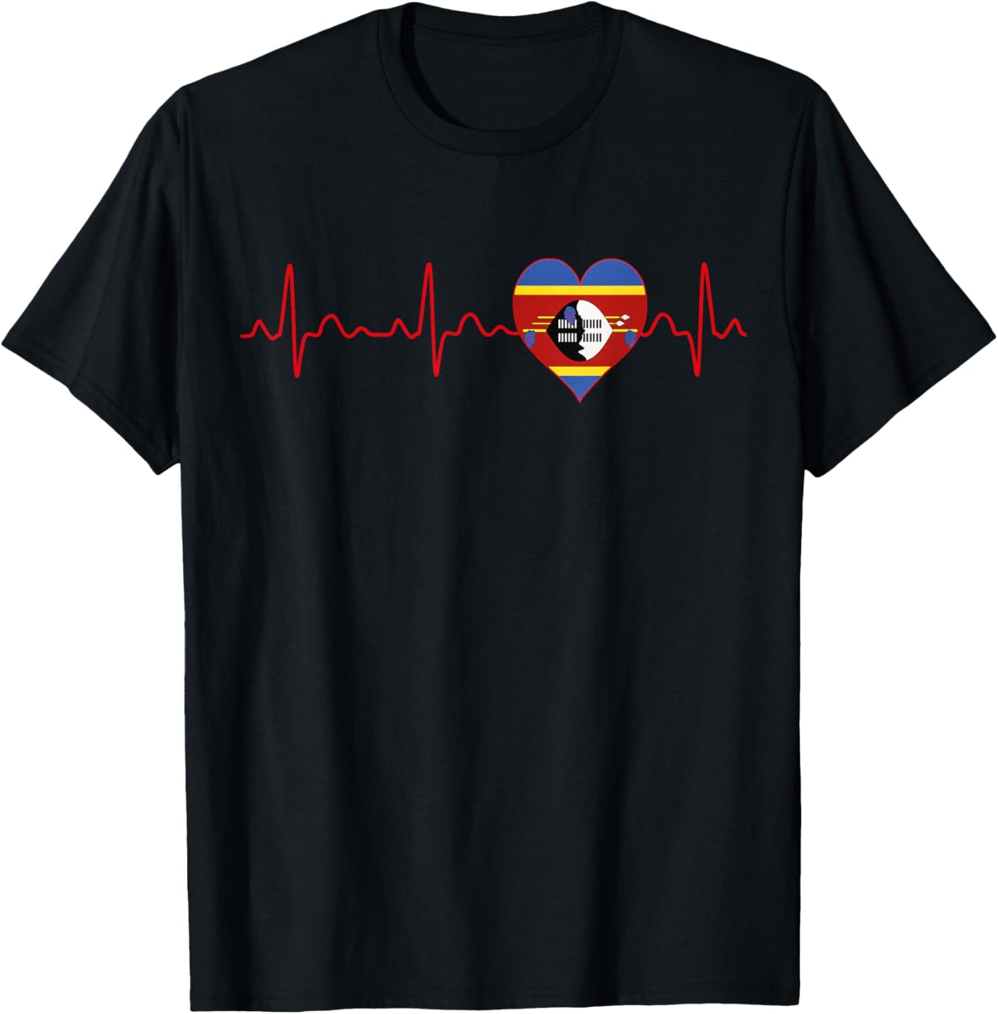 ESWATINI Flag Heartbeat EKG Patriotic National Souvenir T-Shirt - T-Shirt | Black