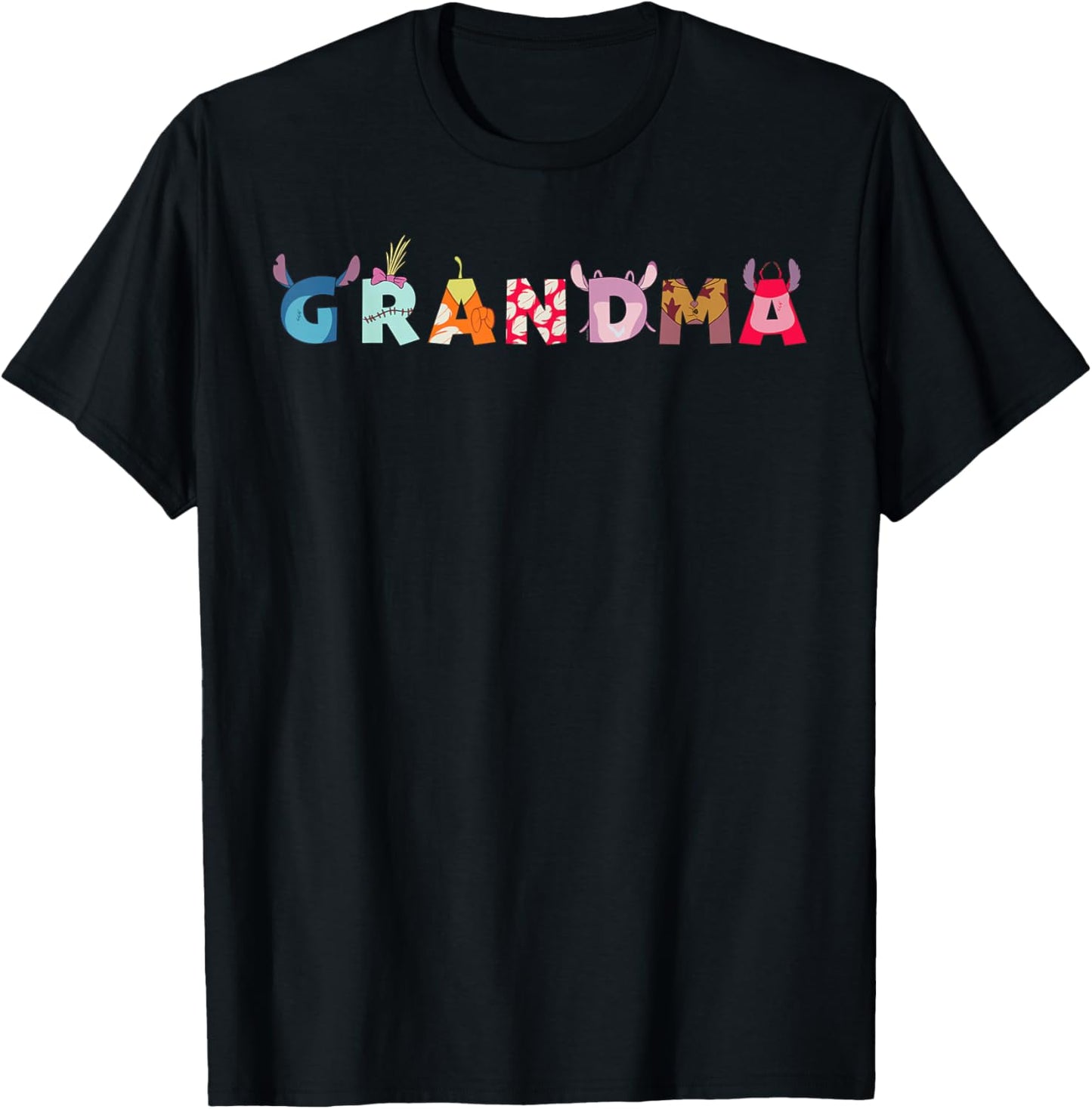 Disney Lilo & Stitch Letters Grandma Birthday Family Trip T-Shirt - T-Shirt | Black