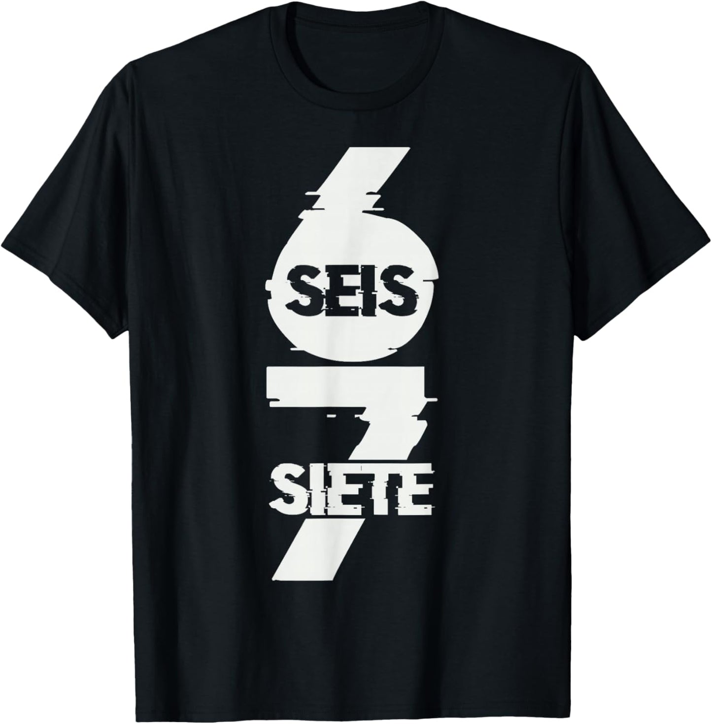 Fun Six Seven in Spanish SEIS Siete 67 Brainrot Meme T-Shirt - T-Shirt | Black