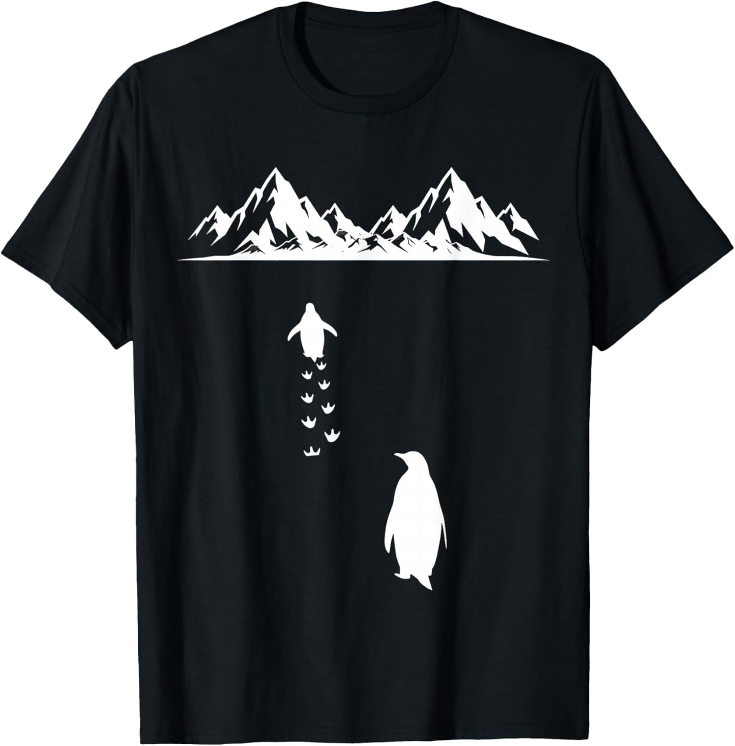 Penguin Walking Alone to Mountains Nihilist Bird Solitary T-Shirt - T-Shirt | Black