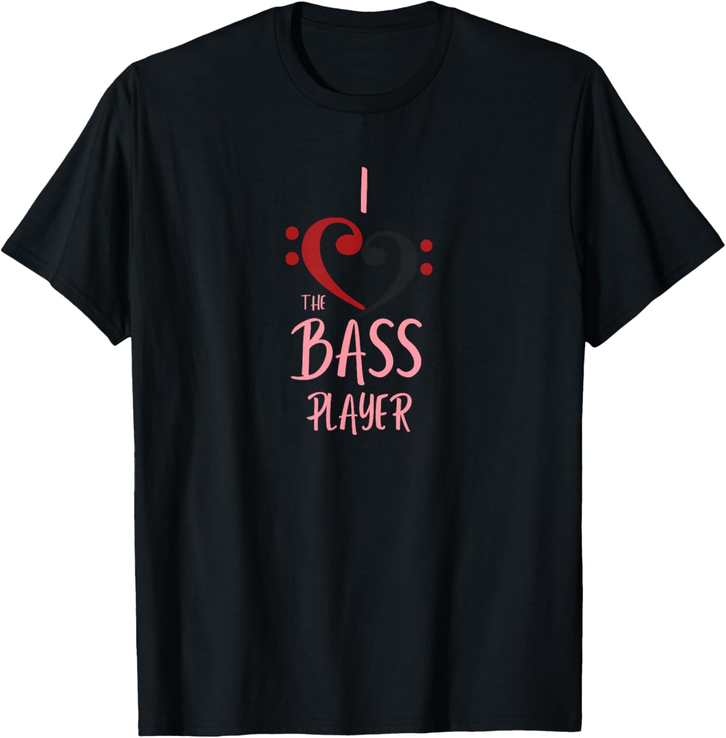 I Love The Bass Player Music Heart Valentine Design T-Shirt - T-Shirt | Black