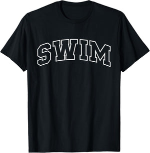 Swim Funny Athletic Lettering Swimmer Coach T-Shirt - T-Shirt | Black