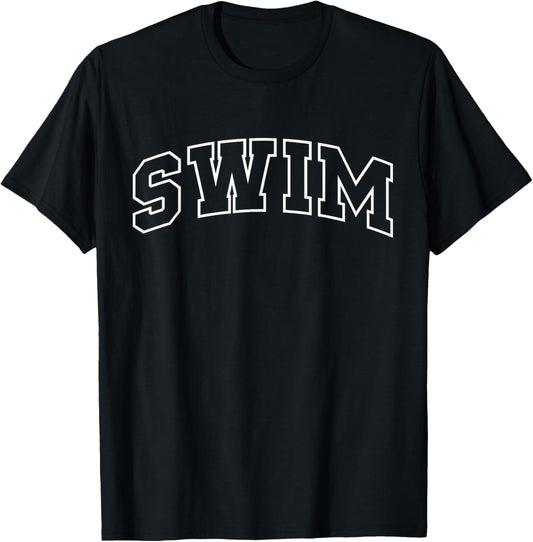 Swim Funny Athletic Lettering Swimmer Coach T-Shirt - T-Shirt | Black