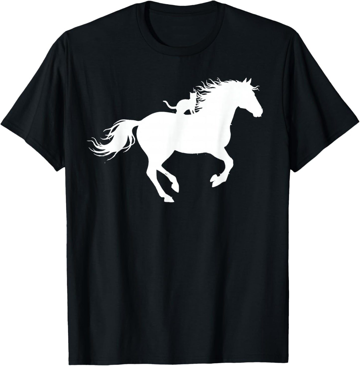 Running Horse with Cat Silhouette Graphic Horse Cat Lovers T-Shirt - T-Shirt | Black