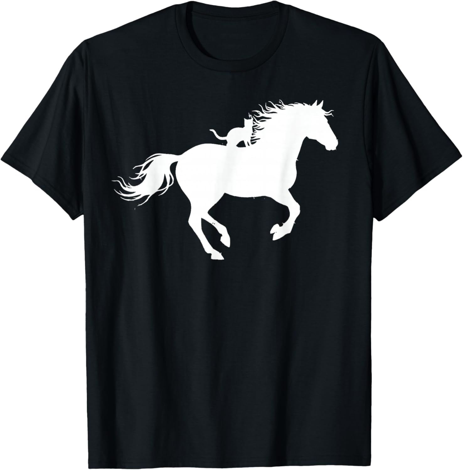 Running Horse with Cat Silhouette Graphic Horse Cat Lovers T-Shirt - T-Shirt | Black
