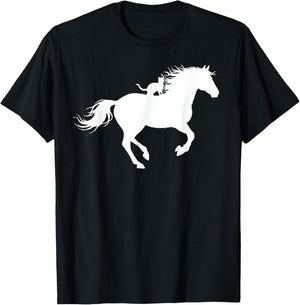 Running Horse with Cat Silhouette Graphic Horse Cat Lovers T-Shirt - T-Shirt | Black