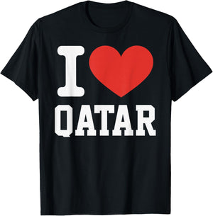 I Love Qatar Heart Souvenir Lovers Pride Travel T-Shirt - T-Shirt | Black