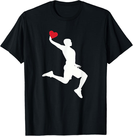 Valentines Basket Ball Hoop Silhouette Heart Men Boys Kid T-Shirt - T-Shirt | Black