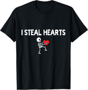 I Steal Hearts Funny Skeleton Valentine Retro T-Shirt - T-Shirt | Black