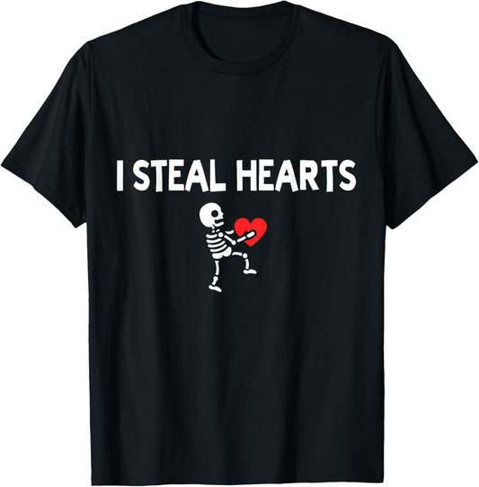 I Steal Hearts Funny Skeleton Valentine Retro T-Shirt - T-Shirt | Black