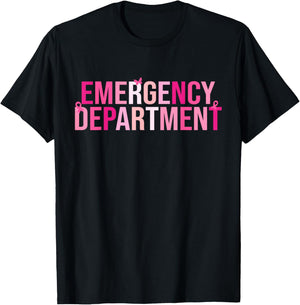 Emergency Department Emergency Room Nurse Breast Cancer T-Shirt - T-Shirt | Black
