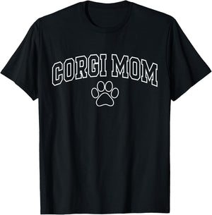 Corgi Mom Funny Athletic Lettering Pet Owner Mama T-Shirt - T-Shirt | Black