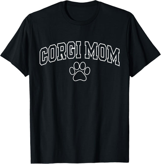 Corgi Mom Funny Athletic Lettering Pet Owner Mama T-Shirt - T-Shirt | Black