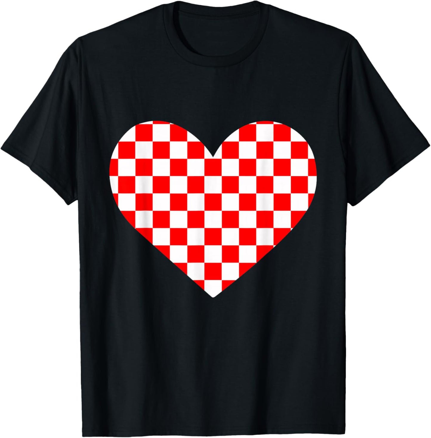 Girls Valentines Heart Silhouette Checkerboard Retro T-Shirt - T-Shirt | Black
