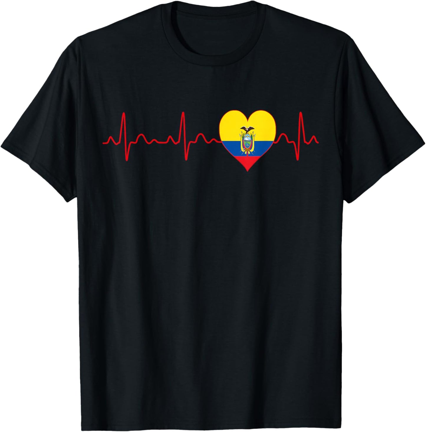 Ecuador Flag Heartbeat EKG Patriotic National Souvenir T-Shirt - T-Shirt | Black